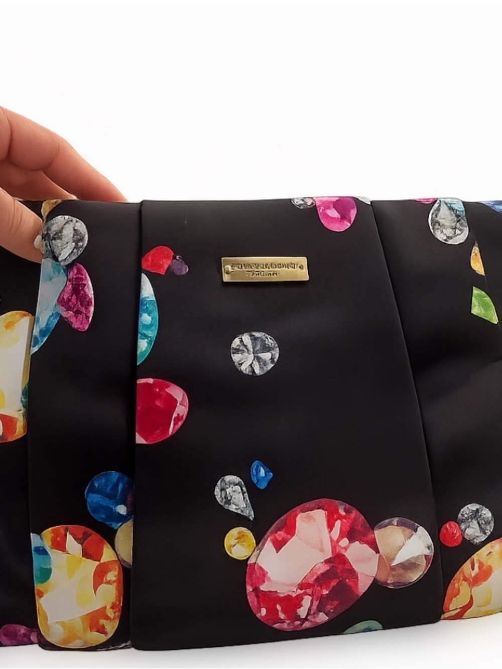 kate spade Black Clutch with Multicolor Gem Print